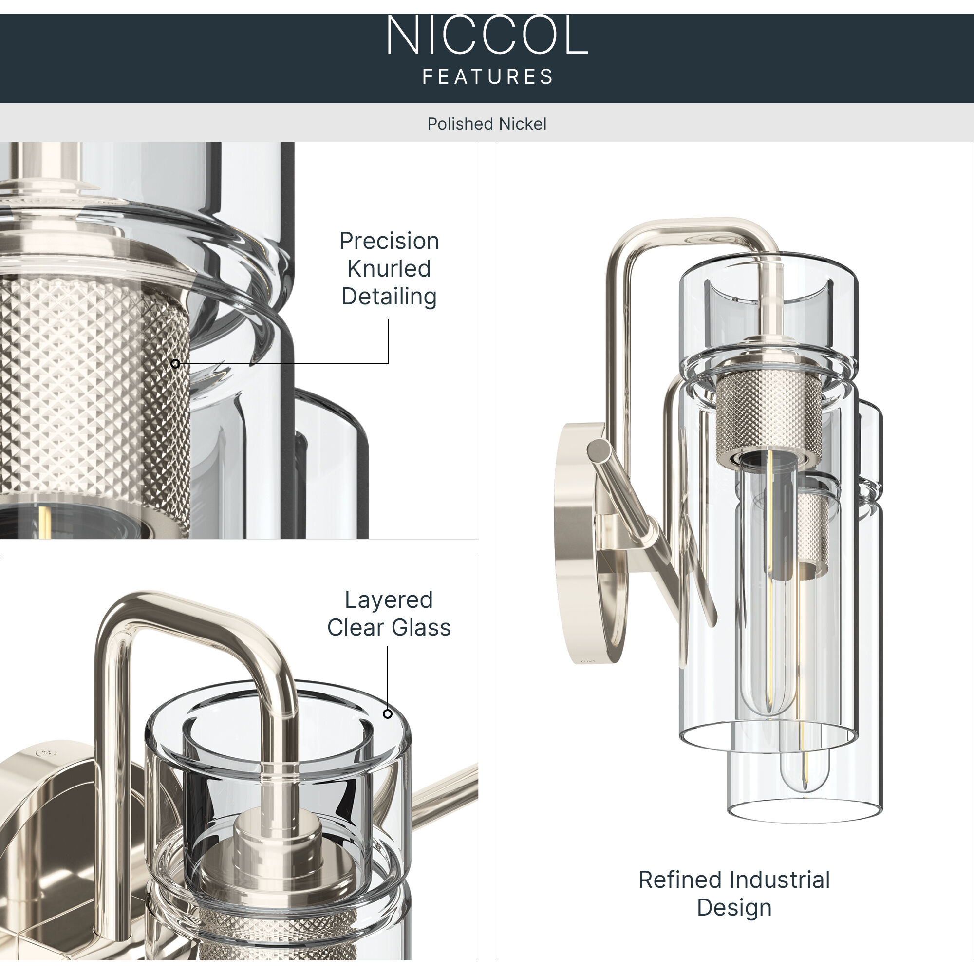 Niccol 2 Light 14 inch Polished Nickel Vanity Light Wall Light